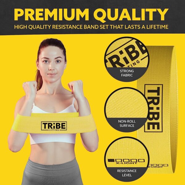 Tribe Lifting Fabric Resistance Bands for Working Out - 5 Exercise Bands Set for Legs and Glutes - Booty Bands for Women and Men - Thick Cloth Workout Bands for Physical Therapy, Hip Training