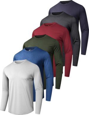 6 Pack Men's Quick Dry Long Sleeve Shirts UPF 50+ UV Sun Protection SPF Moisture Wicking T-Shirt for Casual Workout AM