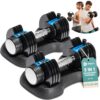 Lifepro Adjustable Dumbbells Set/Single - 15lb 43lb 55lb 90lb 25 lb Dumbbell Sets with Rack - Quick Adjust, Secure Grip weights dumbbells set - Compact Hand Weights for Women/Men at Home Gym