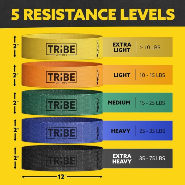 Tribe Lifting Fabric Resistance Bands for Working Out - 5 Exercise Bands Set for Legs and Glutes - Booty Bands for Women and Men - Thick Cloth Workout Bands for Physical Therapy, Hip Training