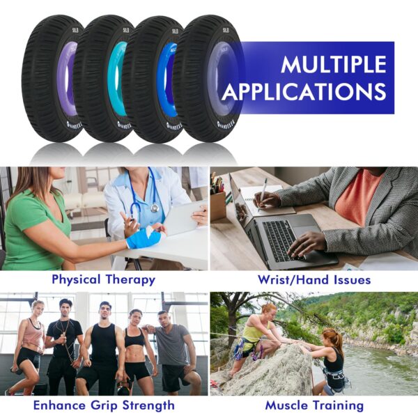 Handexer Hand Grip Strengthener, Grip Strength Trainer, Finger Exerciser for Men & Women, Stress Relief, Physical Therapy, 9 Resistance Levels, 5 Pack