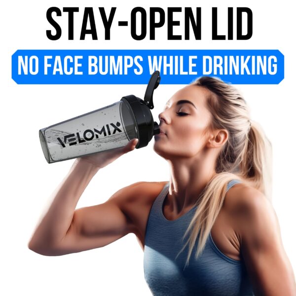 VELOMIX -2 Pack- 28 oz Protein Shaker Bottles for Protein Mixes - 2x Wire Whisk | Leak Proof Shaker Cups for Protein Shakes | Protein Shaker Bottle Pack (Black/Transparent)