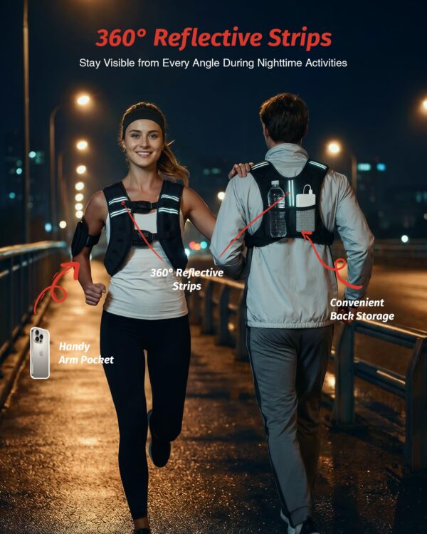 ZELUS Weighted Vest, 6lb/8lb/12lb/16lb/20lb/25lb/30lb Weight Vest with Reflective Stripe for Workout, Strength Training, Running, Fitness, Muscle Building, Weight Loss, Weightlifting, Black(16 lb)