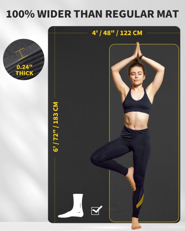 CAMBIVO Large Yoga Mat (6'x 4'), Extra Wide Workout Mat for Men and Women, 1/3 &1/4 Thick Exercise Fitness TPE Mat for Home Gym, Yoga, Pilates, Workout (Black),6mm