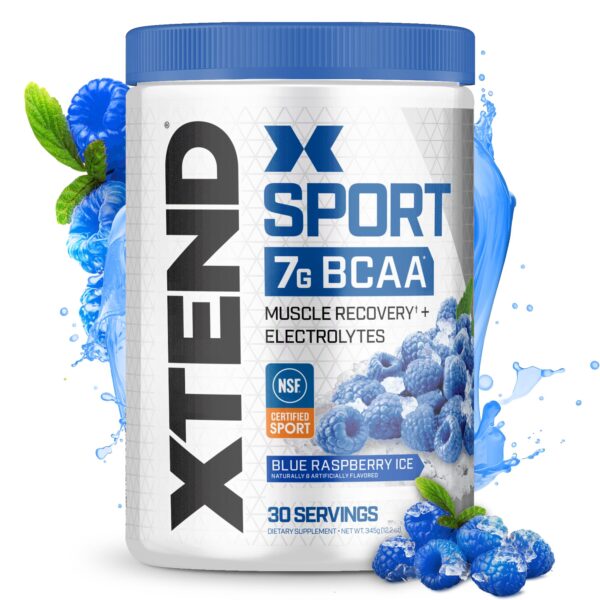 XTEND Sport BCAA Powder Blue Raspberry Ice - Electrolyte Powder for Recovery & Hydration with Amino Acids - 30 Servings