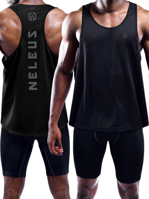 NELEUS Men's 3 Pack Dry Fit Y-Back Muscle Tank Workout Gym Shirt,5031,Black,Grey,Olive Green,M