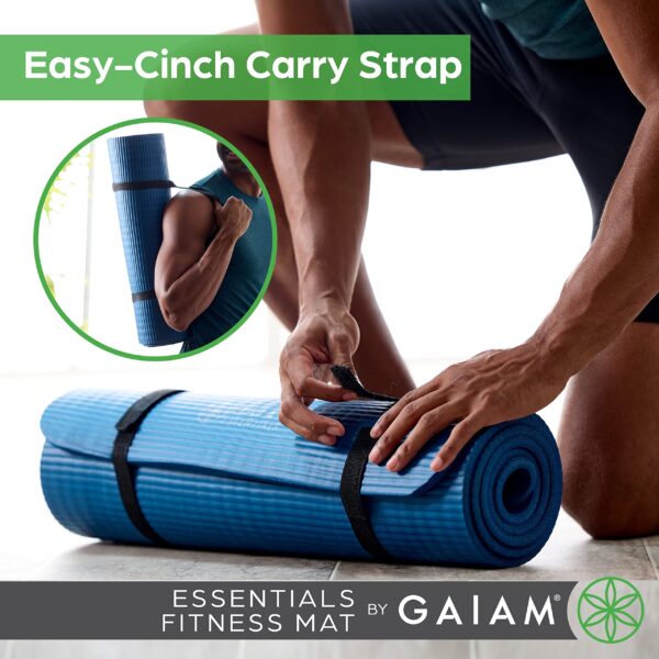 Gaiam Essentials Thick Yoga Mat Fitness & Exercise Mat with Easy-Cinch Carrier Strap, Black, 72"L X 24"W X 2/5 Inch Thick