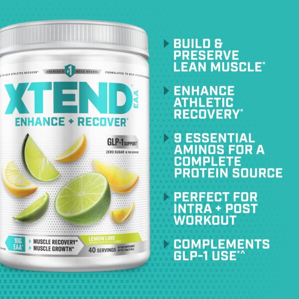 Xtend Scivation EAA + BCAA Powder | Muscle Recovery & Lean Muscle Growth | 9 Essential Amino Acids for Intra Workout or Post Workout Recovery | 10g EAAs Per 2 Servings | Lemon Lime 40 Servings