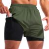 Pudolla Men’s 2 in 1 Running Shorts 5" Quick Dry Gym Athletic Workout Shorts for Men with Phone Pockets(Dark Green Medium)
