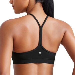 81o+MTlAFAL CRZ YOGA Butterluxe Y Back Sports Bras for Women - Padded Racerback Low Impact Spaghetti Thin Strap Workout Yoga Top Black Medium