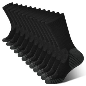 BAMBOO COOL Men's Crew Socks Athletic Running Sports Socks, Cushioned Moisture Wicking, Breathable Arch Support 6 Pack Black