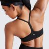 CRZ YOGA Butterluxe Y Back Sports Bras for Women - Padded Racerback Low Impact Spaghetti Thin Strap Workout Yoga Top Black Medium