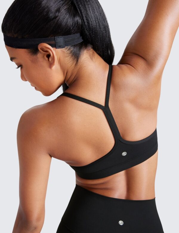 CRZ YOGA Butterluxe Y Back Sports Bras for Women - Padded Racerback Low Impact Spaghetti Thin Strap Workout Yoga Top Black Medium