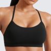 CRZ YOGA Butterluxe Y Back Sports Bras for Women - Padded Racerback Low Impact Spaghetti Thin Strap Workout Yoga Top Black Medium