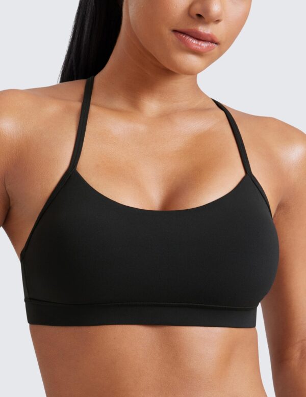 CRZ YOGA Butterluxe Y Back Sports Bras for Women - Padded Racerback Low Impact Spaghetti Thin Strap Workout Yoga Top Black Medium