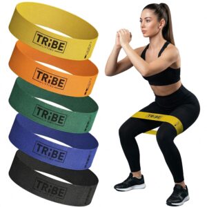Tribe Lifting Fabric Resistance Bands for Working Out - 5 Exercise Bands Set for Legs and Glutes - Booty Bands for Women and Men - Thick Cloth Workout Bands for Physical Therapy, Hip Training
